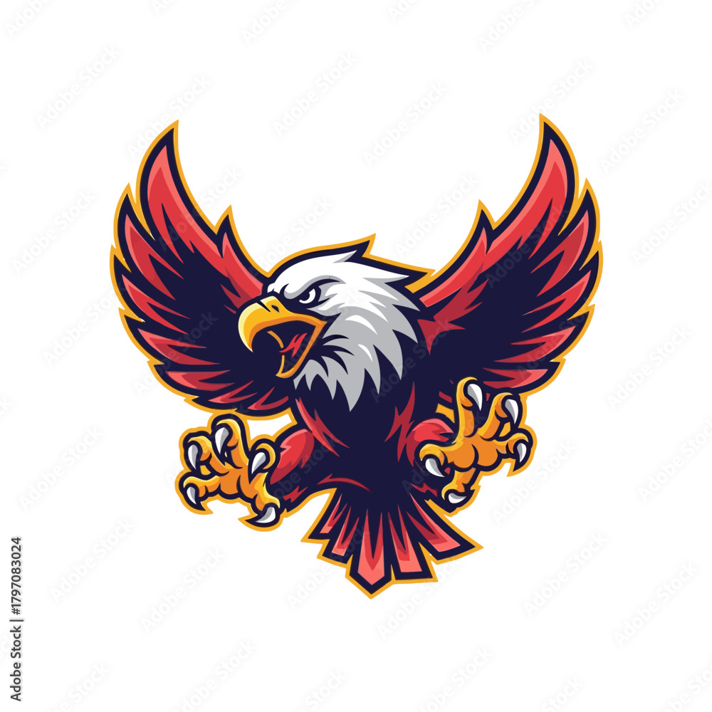Obraz premium Aggressive flying eagle mascot vector logo design for gaming and esports teams
