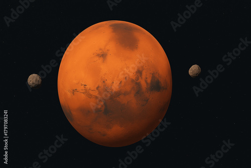 Vector Illustration of Phobos and Deimos moving around Mars