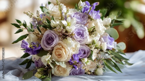 Elegant floral bouquet arrangement with roses and delicate blooms close up