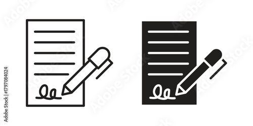 Document signed icon pictogram in trendy outline style. icon, sign or symbol.