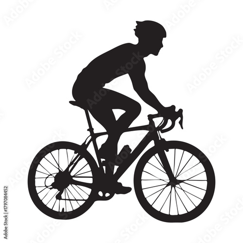 An energetic cyclist silhouette on white