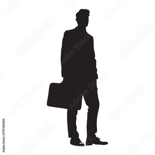 Professional businessman standing silhouette on white background