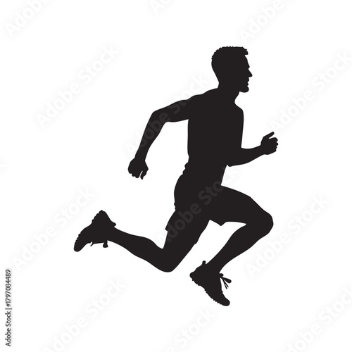 Athletic running man silhouette isolated on white background