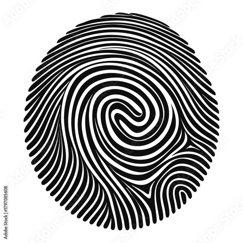 Black fingerprint graphic on white background thumbprint