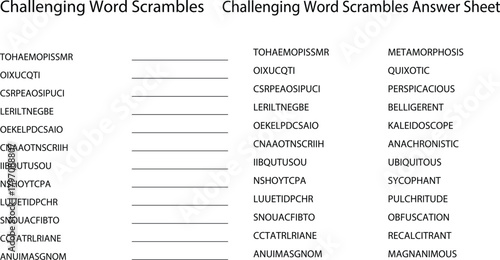 Kids educational word scramble puzzle game with answer sheet

