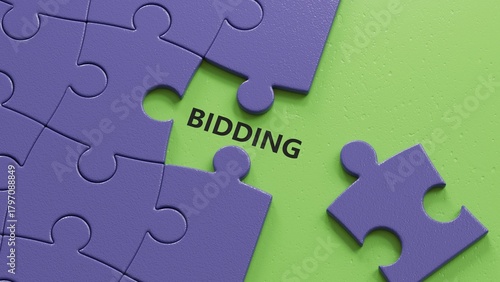 Tableau sur toile The word bidding written on puzzle pieces with missing piecess