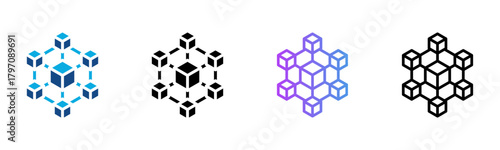 Blockchain Icon Multiple Style Vector Illustration
