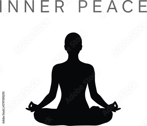 Silhouette of a person meditating in lotus position with the words inner peace