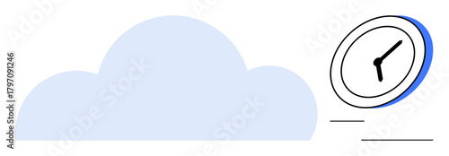 Blue cloud with a minimalistic clock design, symbolizing time management, efficiency, and cloud computing. Ideal for productivity, technology, workflow, innovation, time tracking planning simple