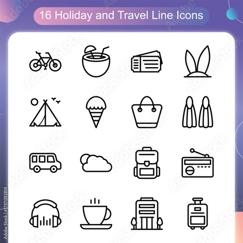 Holiday and Travel Line Style Set 3