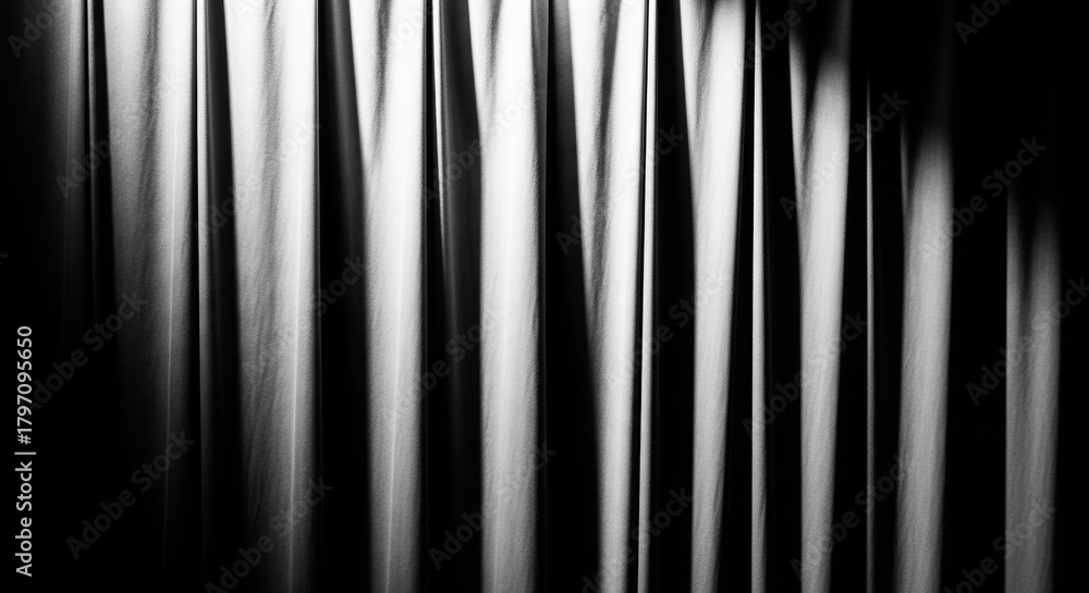 Obraz premium Vertical Fabric Folds with Dramatic Lighting, Black and White Textile Texture