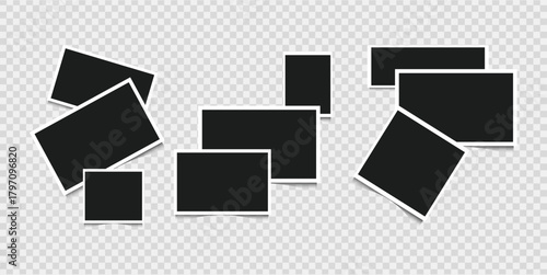 Collection of empty photo frame layouts. Realistic retro-style vector mockups with shadows, isolated on a transparent background.