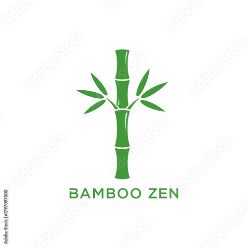 A green bamboo plant with leaves, displayed on a white background, with text below