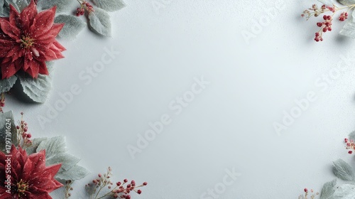 Christmas poins and holly leaves on white background