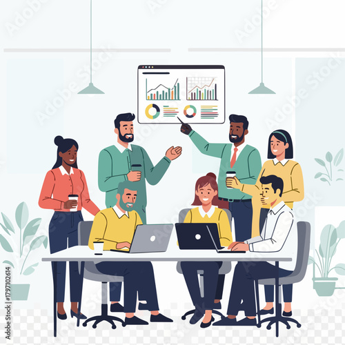business team collaboration in modern office workspace illustration