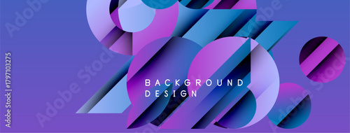 Abstract geometric shapes, vibrant purple hues, dynamic composition. Modern design elements create visually appealing background.