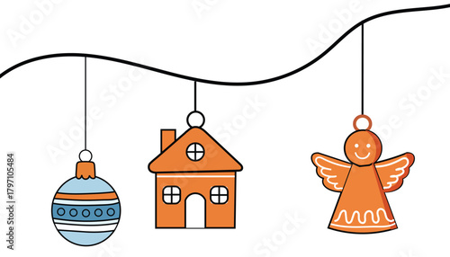 Sweet gingerbread and bauble christmas holiday hanging ornaments set
