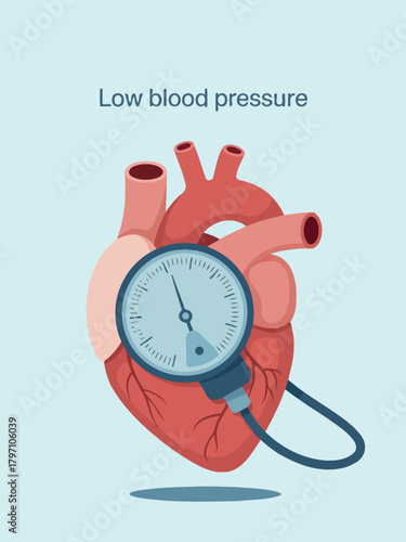 Low Blood Pressure Concept with Heart and Blood Pressure Cuff Illustration