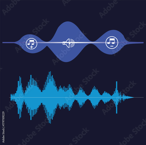 Sound Wave Visualisation, Podcast sound waves set. Waveform pattern for music player, podcast, voise message, music app. Audio wave icon