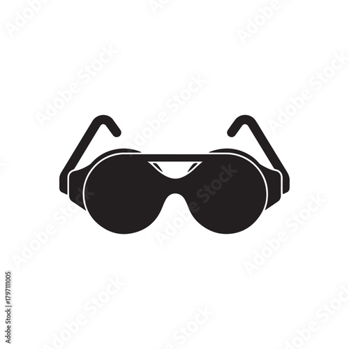 Safety glasses icon in black flat shape design on white background

