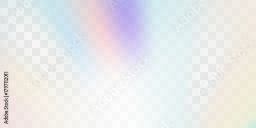 Rainbow light prism effect, transparent background. Hologram reflection, crystal flare leak shadow overlay. Vector illustration of abstract blurred