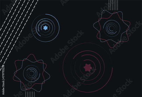 Abstract Geometric Orbits With Concentric Circles On A Dark Green Background