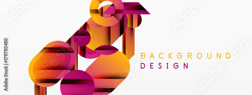 Abstract geometric shapes, orange, purple hues create modern background. Minimalist design, clean lines, dynamic composition.