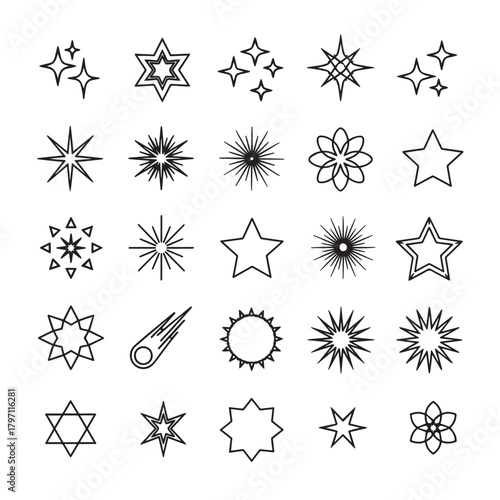 Diverse Set of Celestial and Twinkle Line Art Symbols
