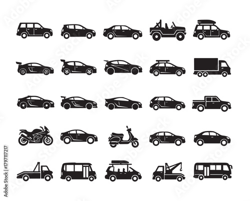 Diverse Vehicle Fleet Silhouettes Collection