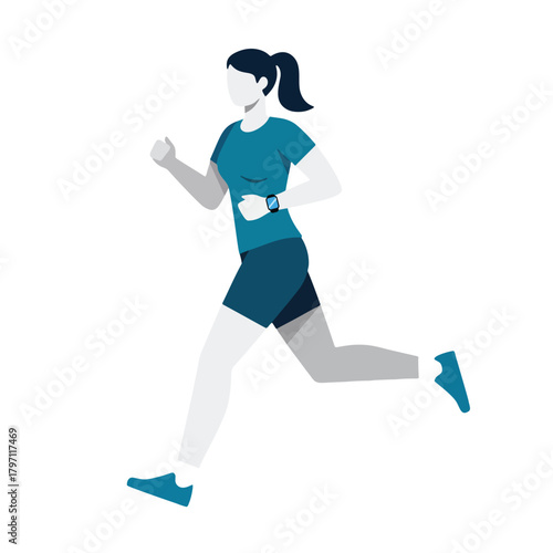 Girl running. Healthy lifestyle image vector illustration isolated background