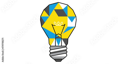 Geometric lightbulb illustration with colorful triangular patterns, representing an idea.