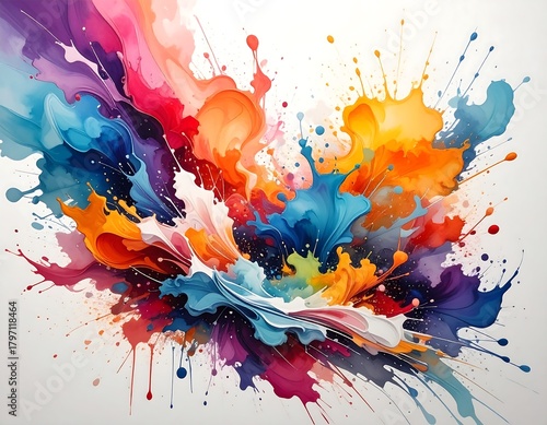 Colorful abstract splash art with fluid paint and dynamic color transitions