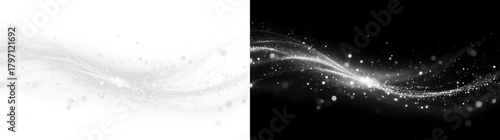 White glowing light trail overlay, isolated PNG sparkle effect on transparent background. Glowing light. sparkling light. Stock royalty free vector illustration. White dust light bokeh. 