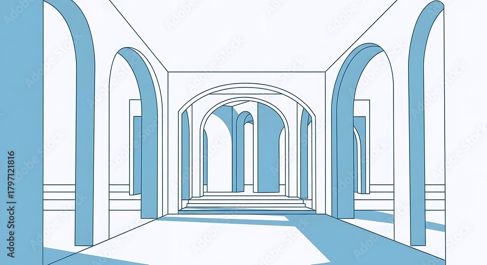 Fototapeta premium “Geometric Archway Corridor with Minimal Modern Architectural Depth”