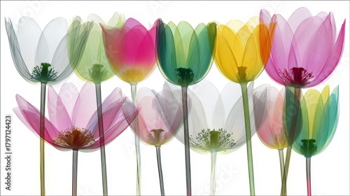 Delicate floral elements that are translucent appear with soft colors on a clean white background