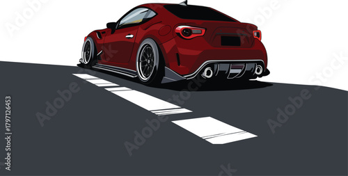 Red Sports Car Illustration – Modified Performance Coupe Rear View Vector Art