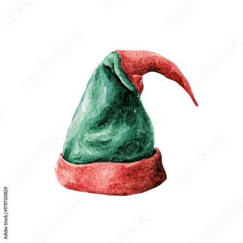 My Watercolor Christmas elf hat in green painting isolated on a white background, illustration, simple painting design, vector set, eps format design, watercolor style set