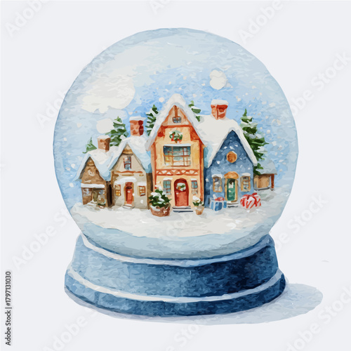 My Watercolor Christmas scene inside snow globe painting isolated on a white background, illustration, simple painting design, vector set, eps format design, watercolor style set