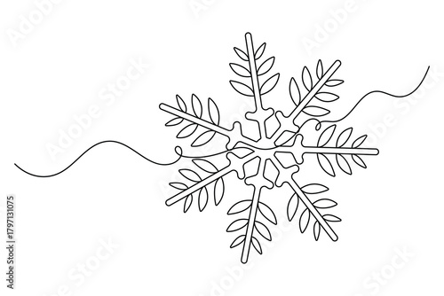snowflakes minimalist one line drawing of winter for christmas outline vector