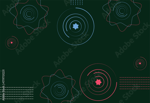 Abstract Geometric Orbits With Concentric Circles On A Dark Green Background