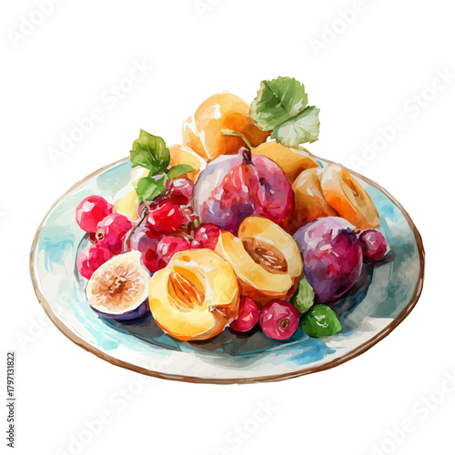 My eps format hand-painted Watercolor illustration, vector illustration set, festive fruit platter painting illustration isolated on a white background, illustration, AI painting design