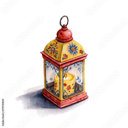 My eps format hand-painted Watercolor illustration, vector illustration set, festive lantern with candle_ painting illustration isolated on a white background, illustration, AI painting design