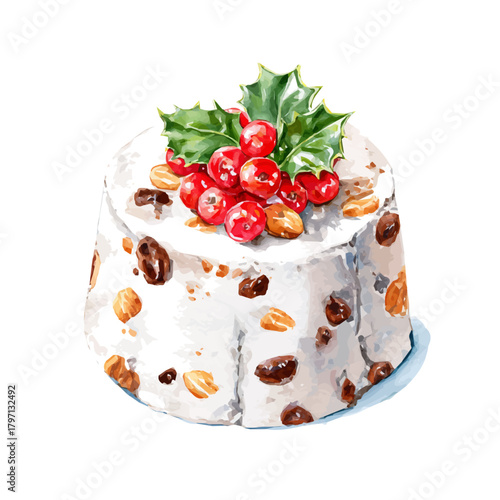 My eps format hand-painted Watercolor illustration, vector illustration set, holiday fruitcake painting illustration isolated on a white background, illustration, AI painting design