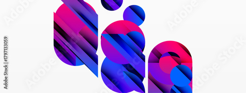 Abstract shapes, vibrant colors, modern design. Gradient hues blend, creating dynamic composition. Minimalist aesthetic, clean background.