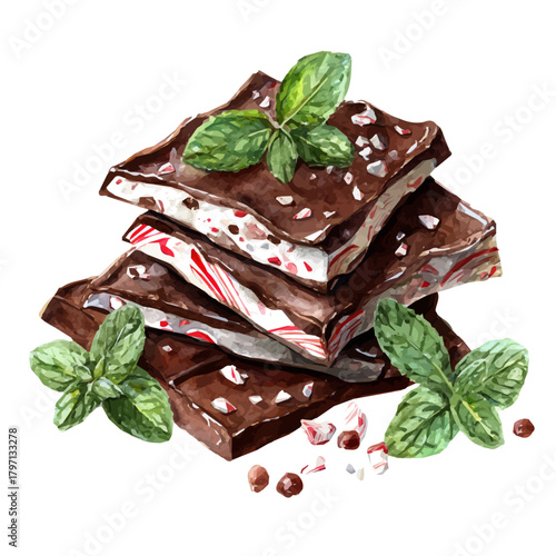 A watercolor peppermint chocolate bar painting illustration isolated on a white background, peppermint chocolate bar illustration, EPS format design