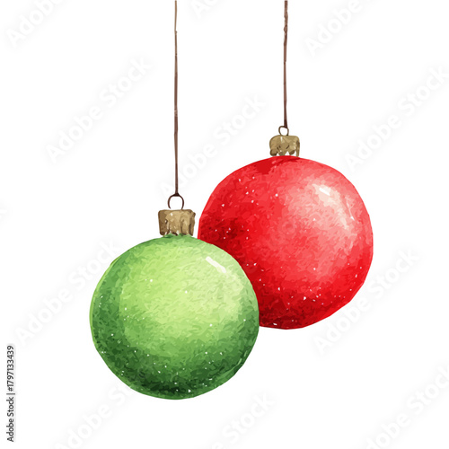 My Watercolor illustration, eps format red and green Christmas ornament painting isolated on a white background, illustration, AI painting design, vector illustration set