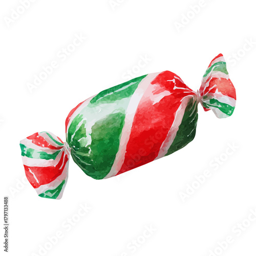 My Watercolor illustration, eps format red and green striped candy painting isolated on a white background, illustration, AI painting design, vector illustration set