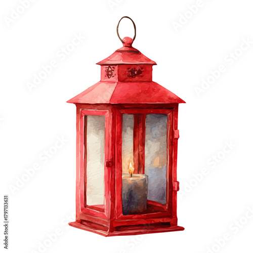 My Watercolor illustration, eps format red lantern with candle painting isolated on a white background, illustration, AI painting design, vector illustration set