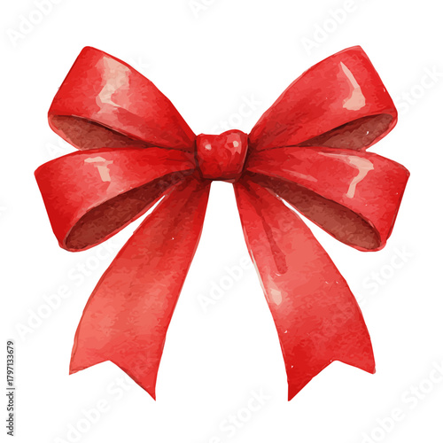 A watercolor red ribbon bow isolated on a white background, painting style, vector set available in EPS format. Hand-painted watercolor design, vectorized	