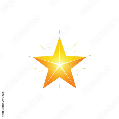 A shining golden five-pointed star with a bright glow on a white background.
